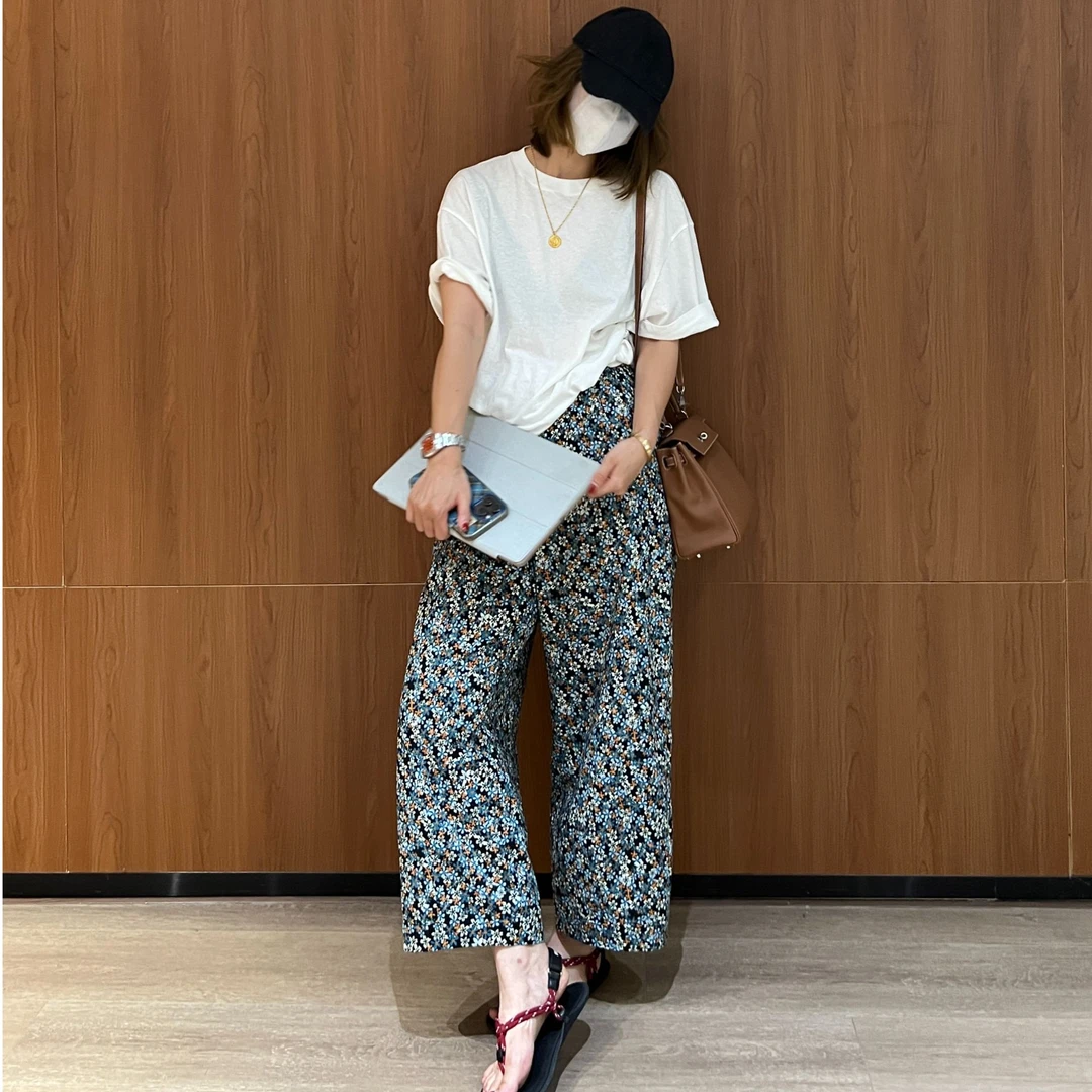 YOON深圳原创【繁花绮梦】复古松紧腰碎花百搭休闲裤