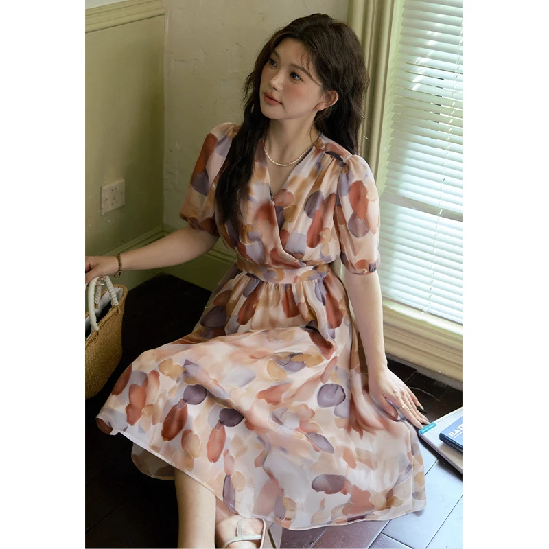 【彩虹豆】法式气质碎花小众中长款连衣裙长裙显瘦夏季裙子ZL106642