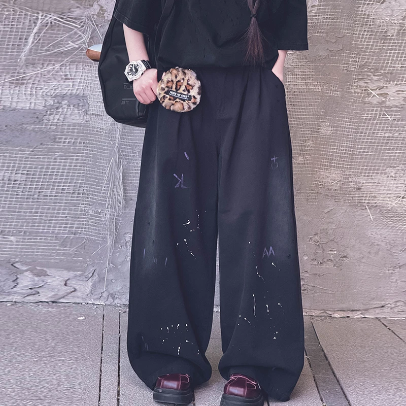 冷大娘中大童男女喷墨街舞美式休闲长裤爵士街舞运动阔腿裤亲子款