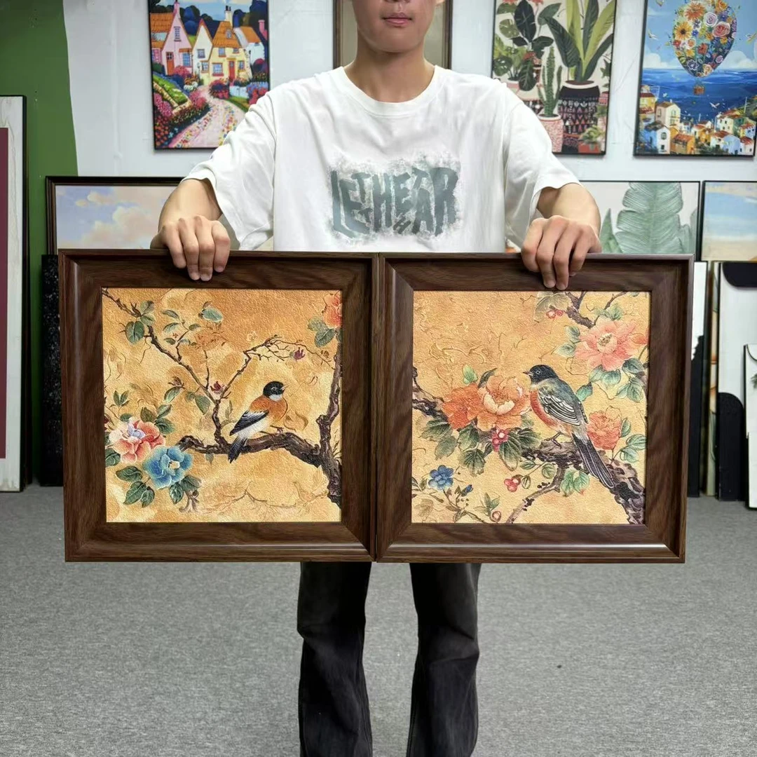 法式中国风喜鹊报喜花鸟图客厅玄关餐厅卧室装饰壁画4040