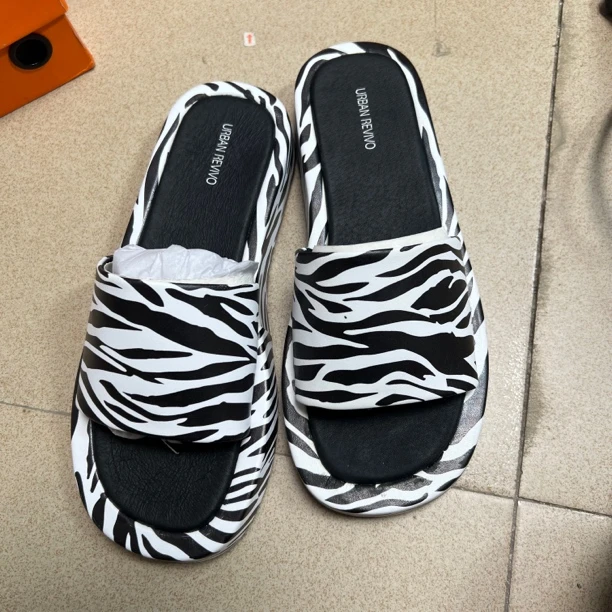 斑马纹拖鞋厚底平底098