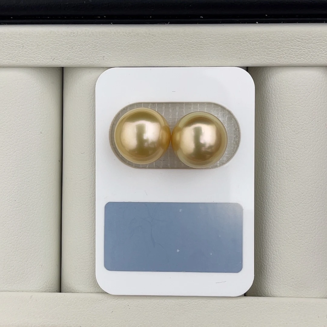 定制海水珍珠未镶嵌裸珠近圆茶金对珠12mm