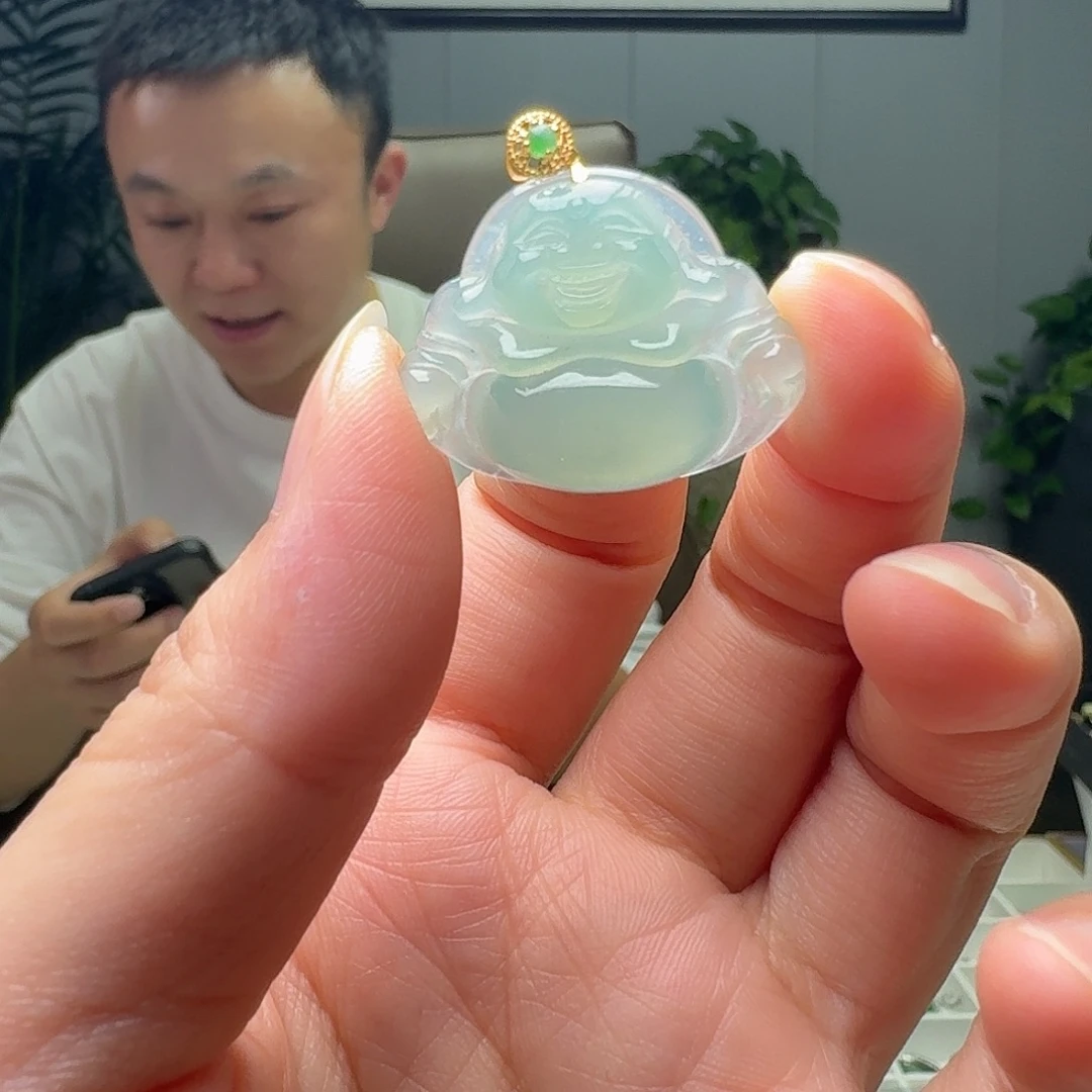 翡翠18K金镶嵌吊坠(不含链)天然