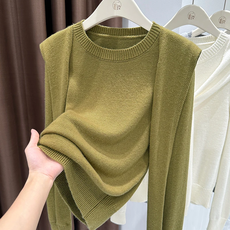 黄色设计感假两件长袖打底衫女秋季新款洋气软糯修身上衣薄款内搭