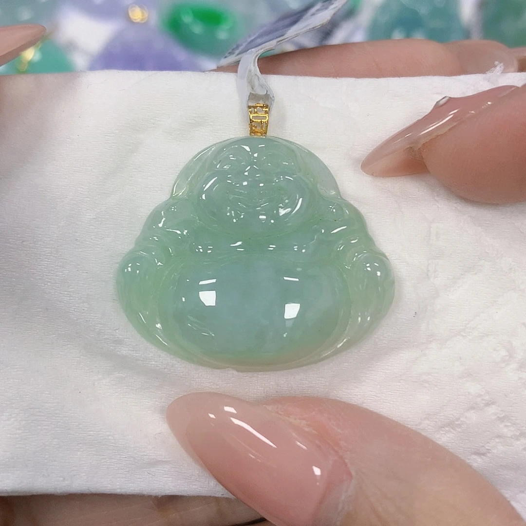 翡翠18K金镶嵌颈饰天然翡翠a货 百元以上9米证书费自理