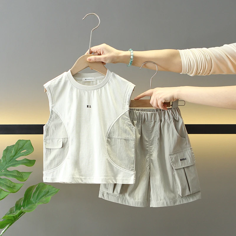 男童夏季背心套装2025新款儿童夏装无袖宝宝酷帅时髦童装两件套潮