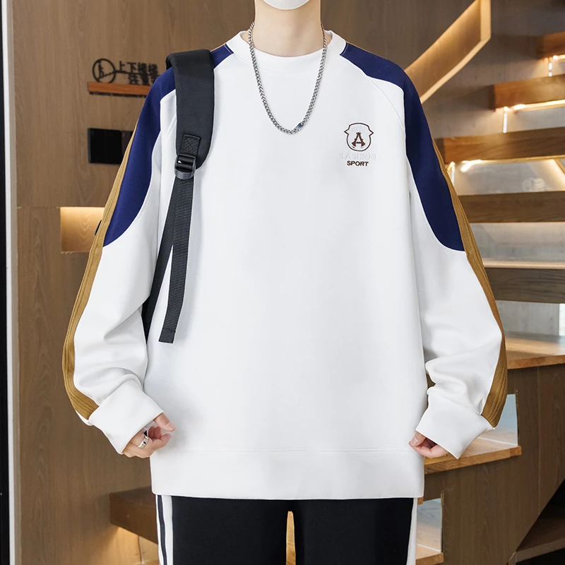 青少年春秋季男士百搭宽松长袖卫衣男孩学生圆领打底衫潮流上衣新