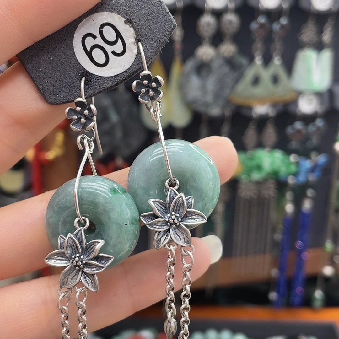 翡翠耳饰银S925镶嵌美*783thjjhgh