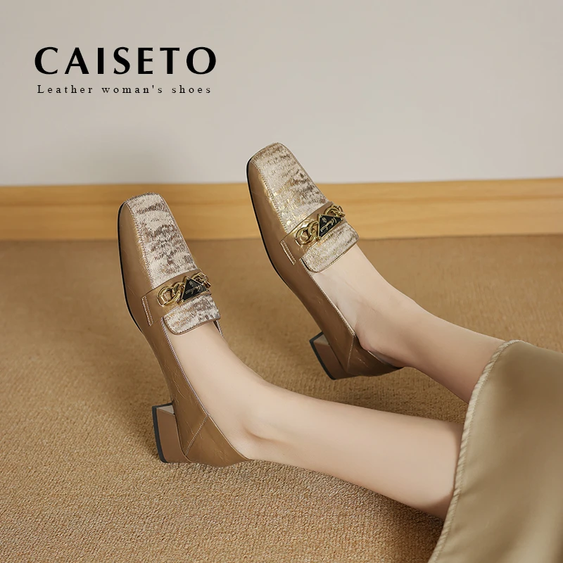 头层牛皮/3.5cm时尚扣饰百搭款休闲女鞋2025新款单鞋25D023