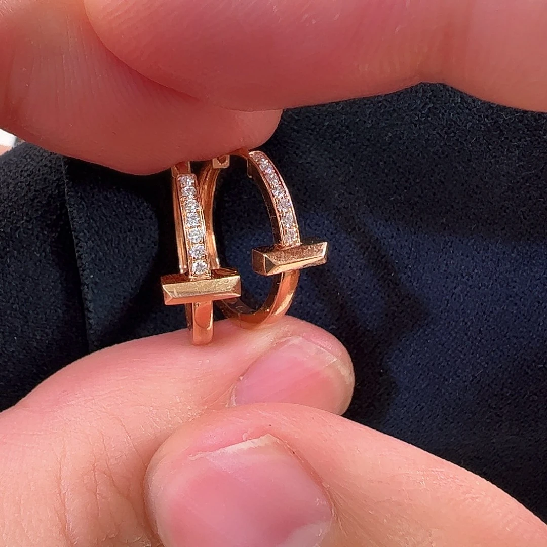 钻石耳饰18K金镶嵌T扣15mm