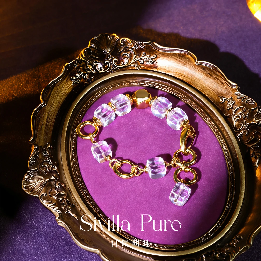 自然明珠 【冰川】白水晶方糖天然水晶原创设计款手链