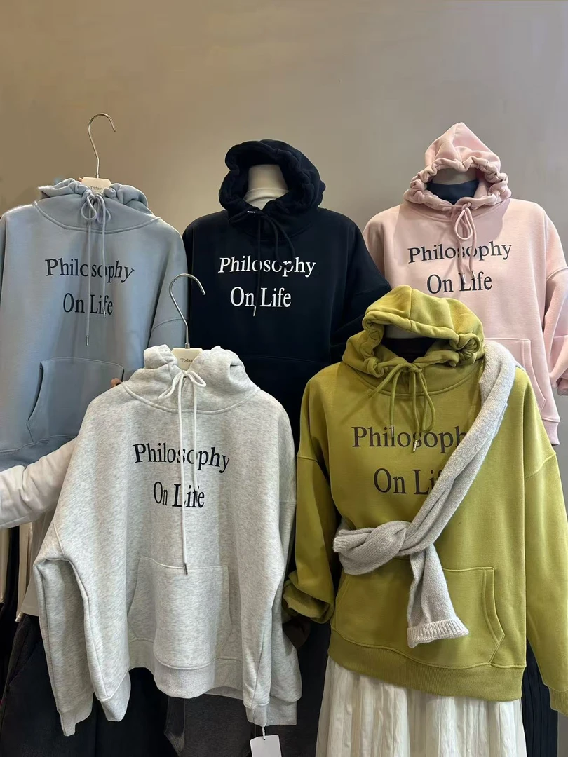 高品质加绒加厚字母连帽卫衣外套9025