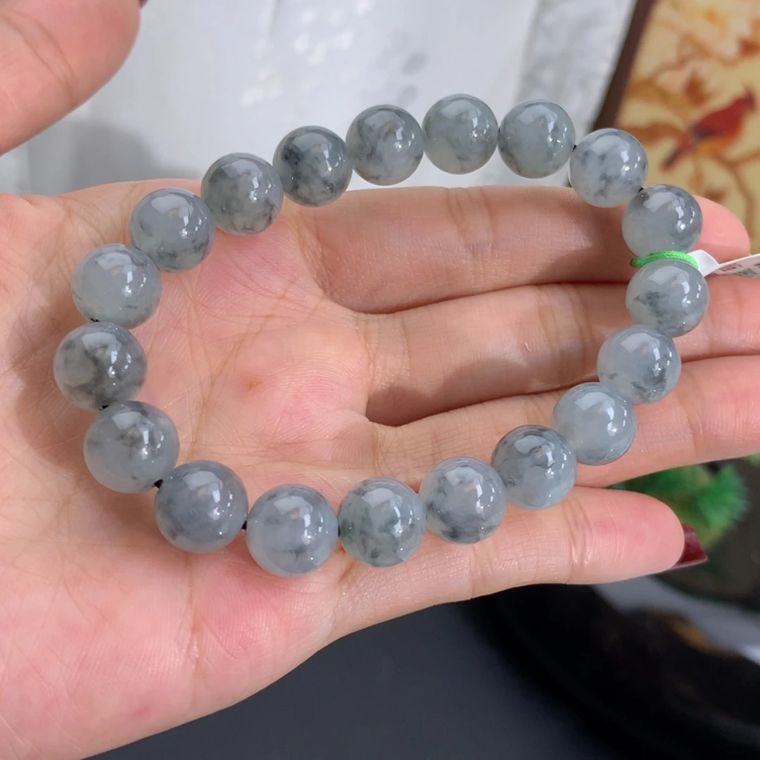 翡翠未镶嵌手串卡9.8胶润水墨画手串