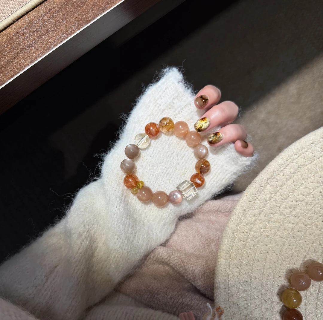 《浓情豆沙》橙月光胶花手串 K78