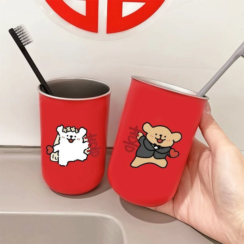 结婚情侣红色一对漱口杯2025新款不锈钢刷牙漱口杯子婚房布置用品