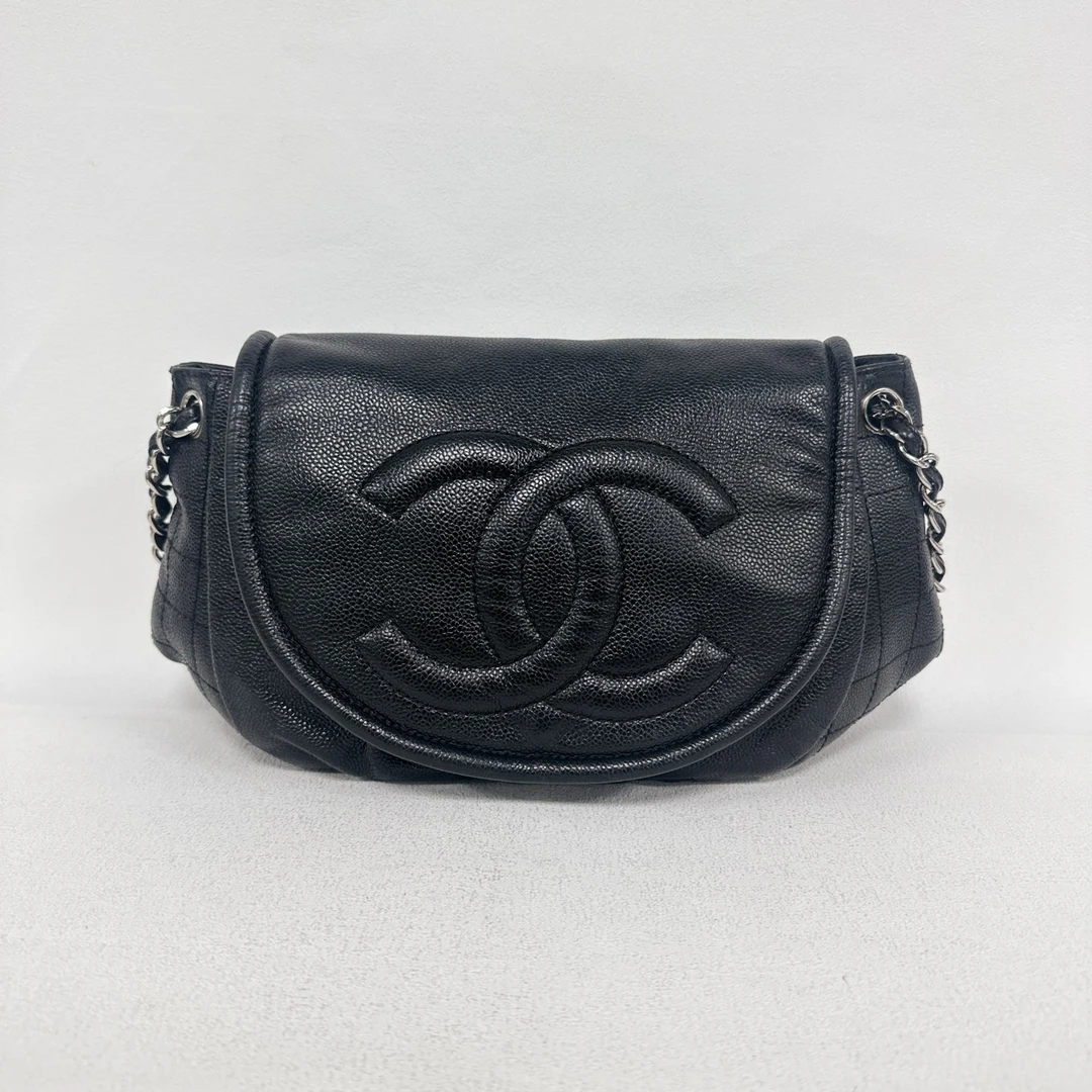 99新 Chanel/香奈儿 大logo元宝包 黑银荔枝牛（8726）