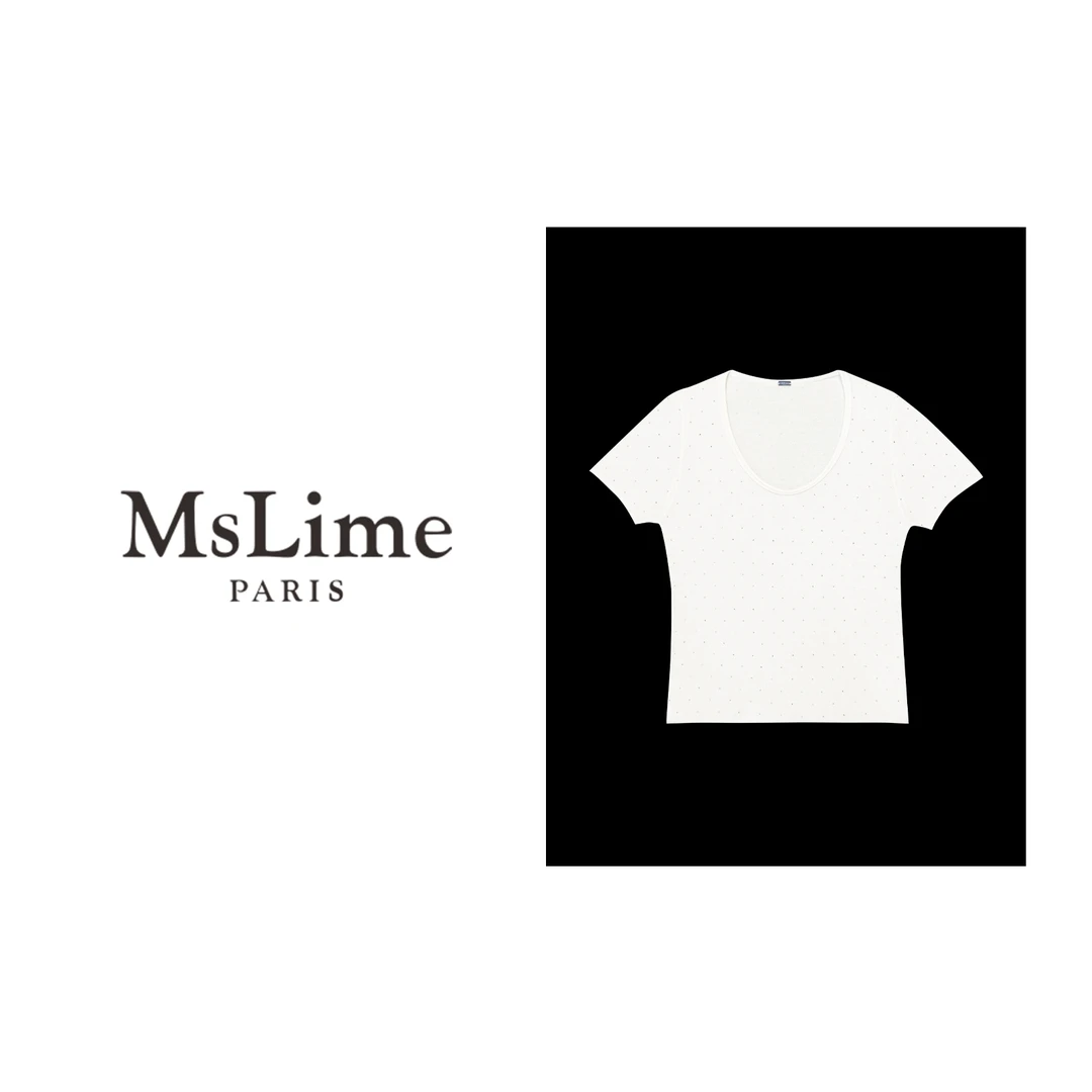 王嬛嬛MsLime25年新款【星点】100%进口羊毛U领碎钻T恤 HD2C0324