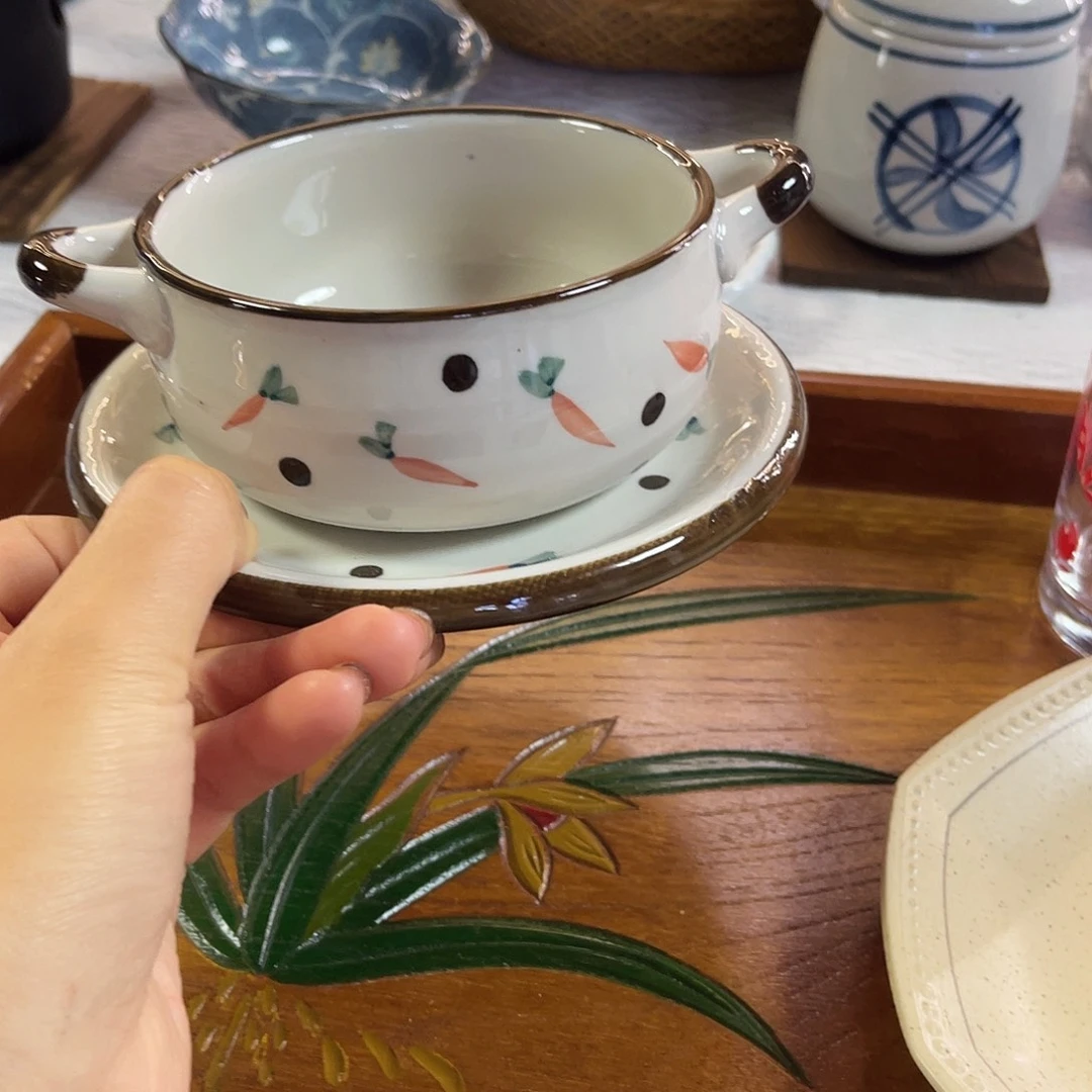 瓷可爱萝卜双耳早餐碗碟套装15