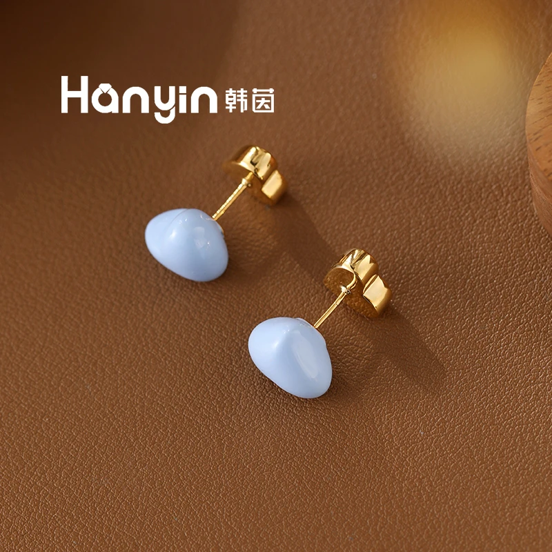 铜合金珐琅耳饰 925银针天蓝色立体气球爱心凯旋门两戴耳钉AAA