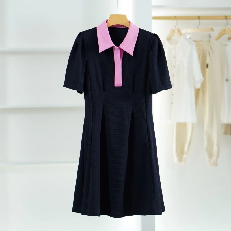 【小黑南油】E541-1  女装时尚夏季收腰显瘦短袖连衣裙粉色89012