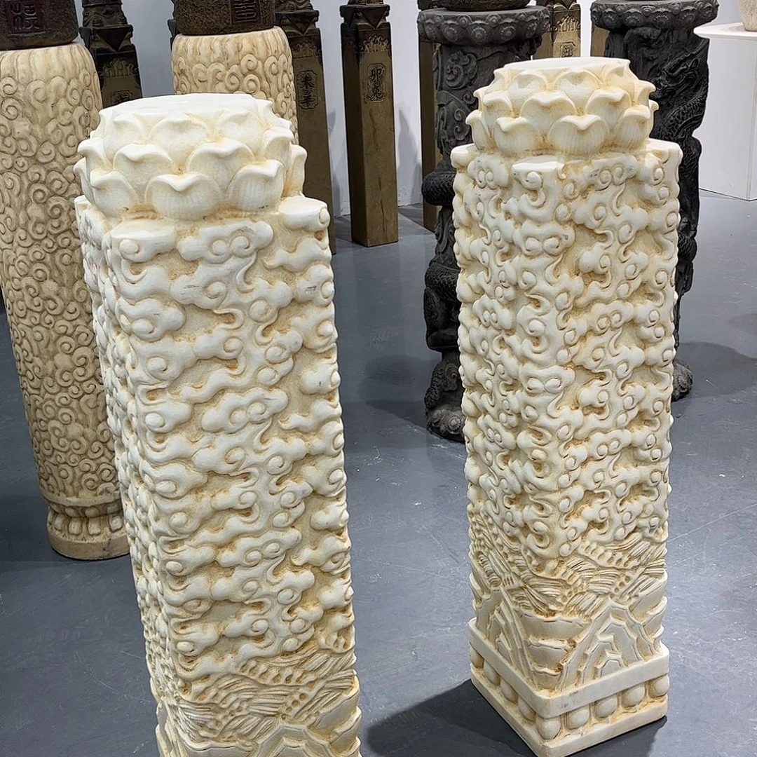 风***桑石材一对汉白玉石柱高1米