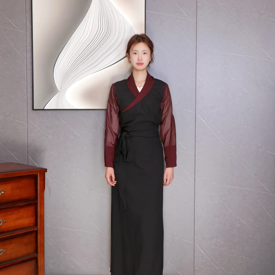 BLQ146藏式纯色假两件透气气质大气西藏博拉裙