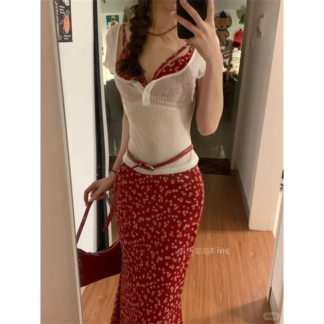 老钱风松弛感女装贵气K复古纯欲风修身短袖T恤叠穿挂脖吊带背心女