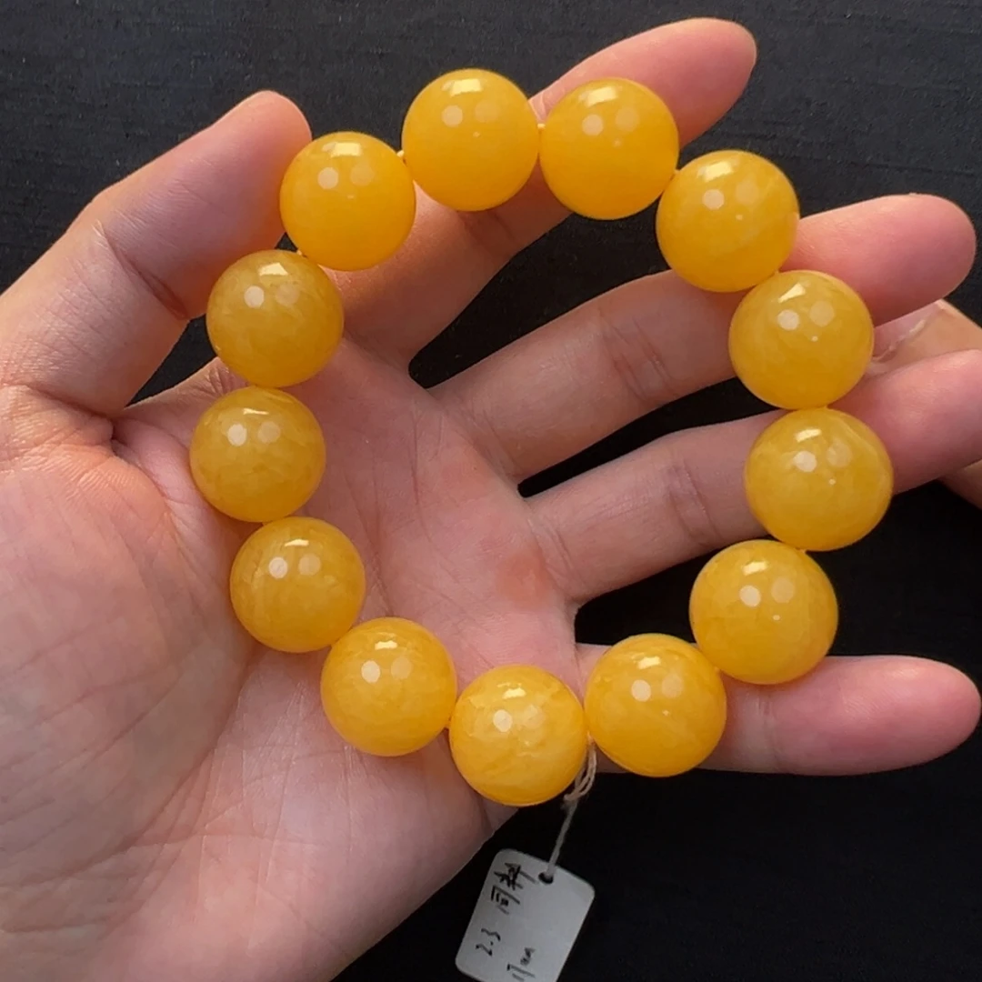 未镶嵌琥珀裸石焦皮橘红浓蜡同料圆珠手串17mm
