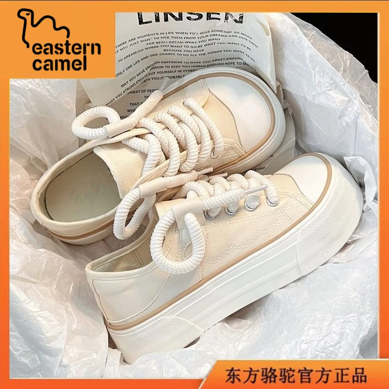 东方骆驼布鞋女款夏季透气防臭大头帆布鞋女士小众百搭增高厚底鞋
