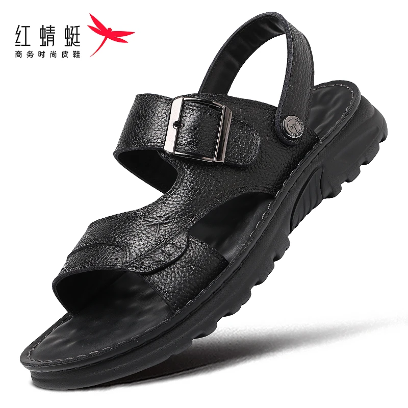 红蜻蜓男士凉鞋春夏透气凉鞋真皮头层牛皮户外沙滩鞋外穿休闲防滑