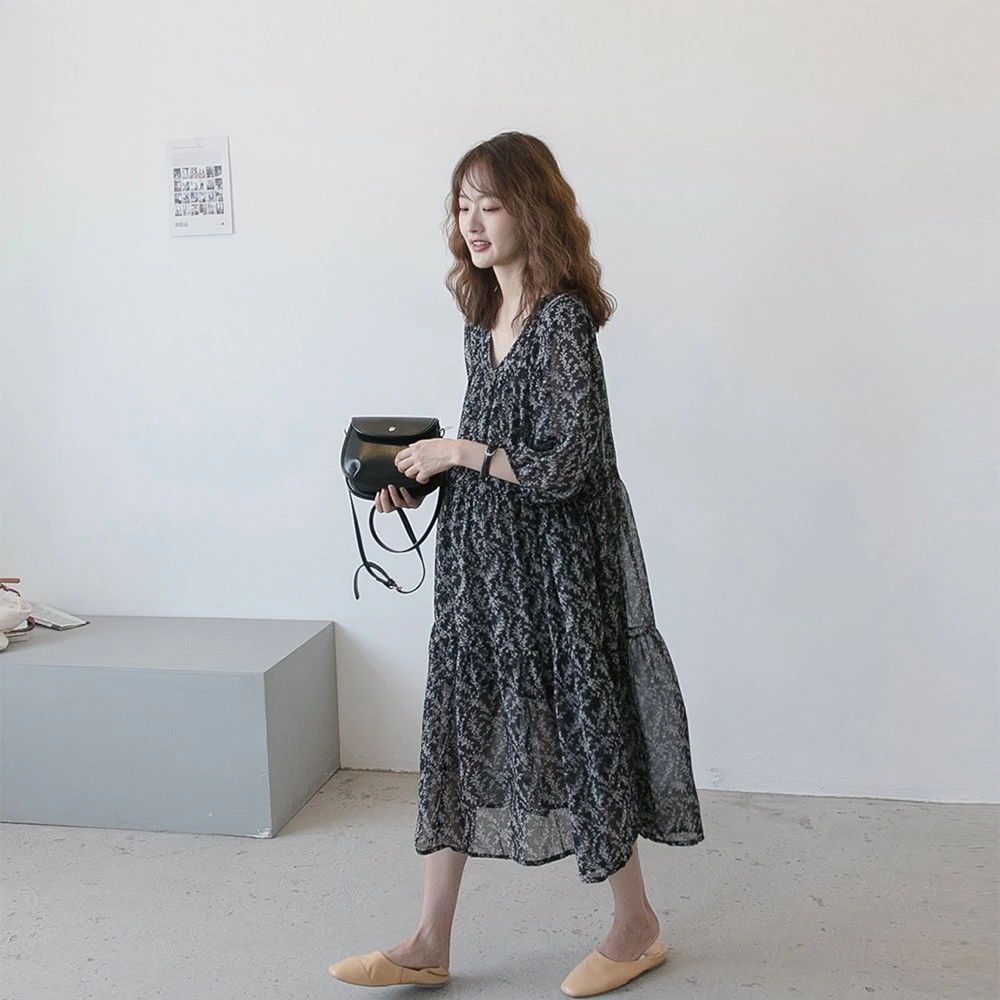 诺初孕妇连衣裙夏秋季2025新款时尚洋气宽松雪纺碎花裙春夏打底裙