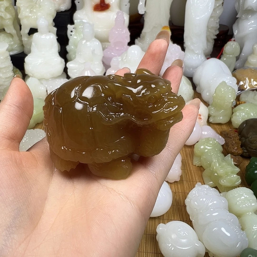 石材红糖色手把龙龟