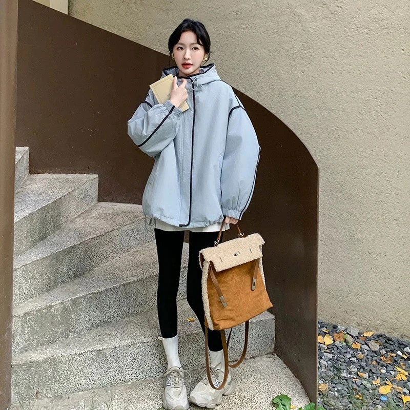 2025春季新款休闲百搭连帽短外套宽松韩版薄款长袖上衣ins设计感