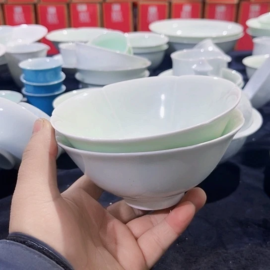 陶碗景德镇瓷器精品葵口饭碗2个