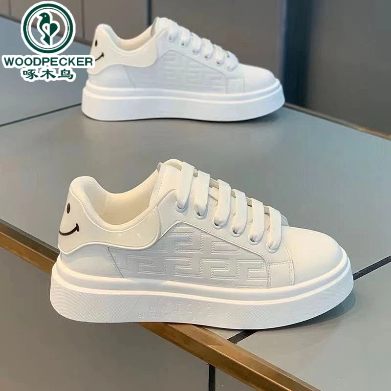 【正品】啄木鸟2025春季男鞋新款透气小白鞋子男学生潮流百搭厚底鞋