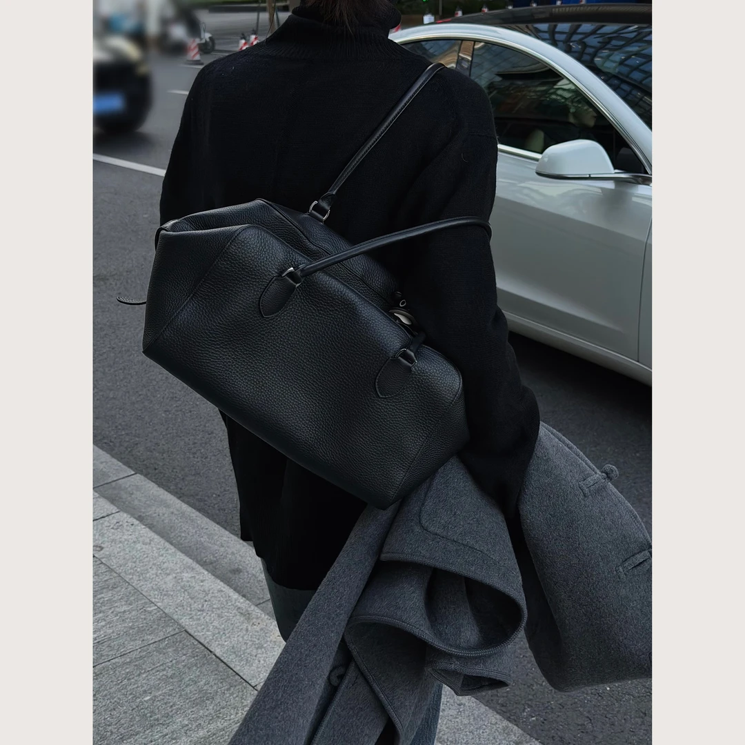 唐发发TFF2025极简荔枝纹牛皮保龄球包单肩手提包 825FB152 *