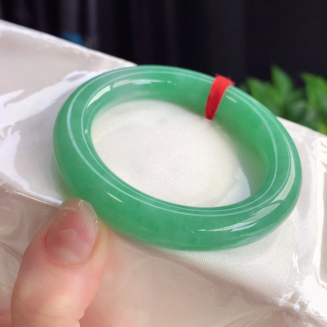 未镶嵌手镯翡翠天然A货翡翠53-54冰胶满色果阳绿小胖24号