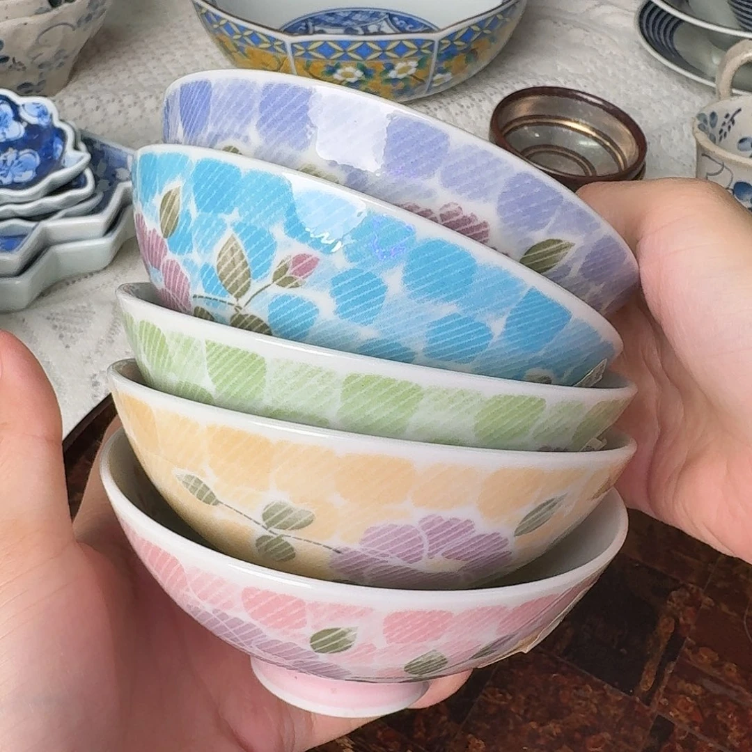 瓷片牡丹花12厘米饭碗5只