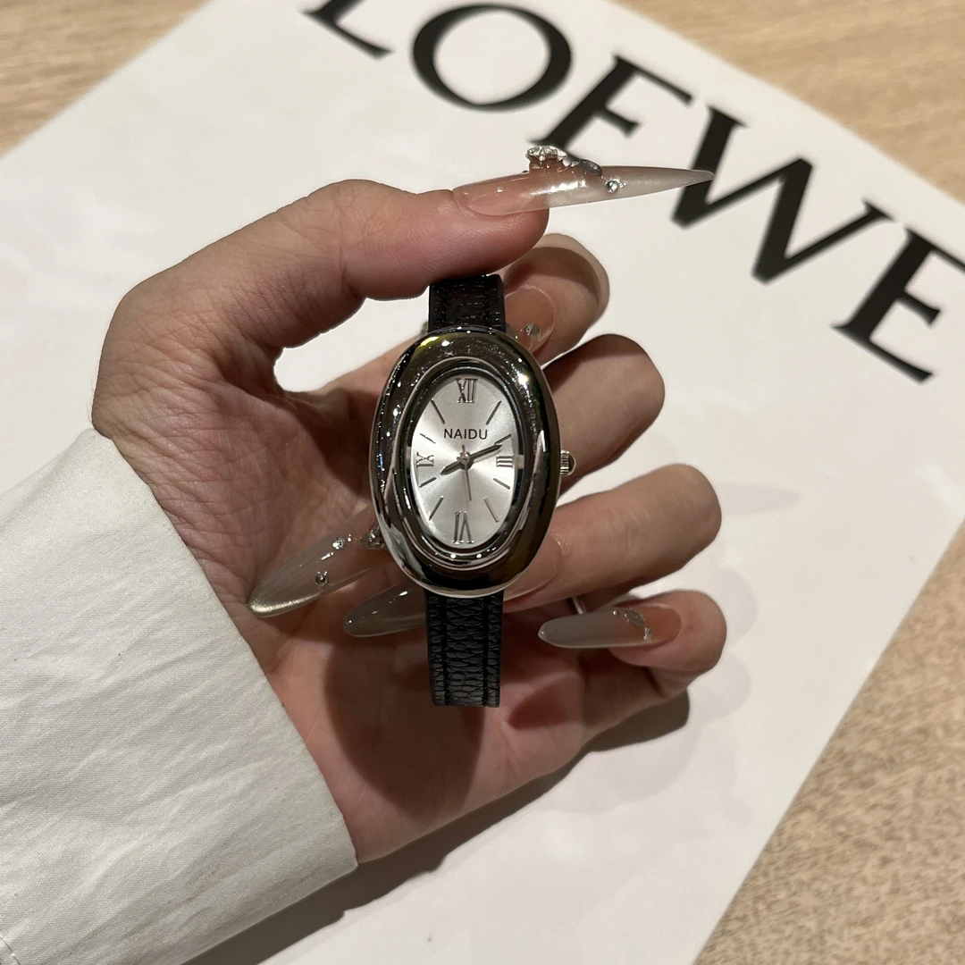 女士椭圆形表盘浴缸复古文艺小众轻奢石英手表ND7271银