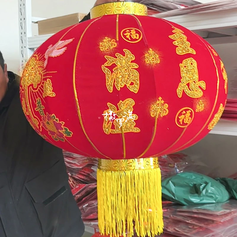 （1对）植绒酒红大门灯笼春节阳台气氛装扮