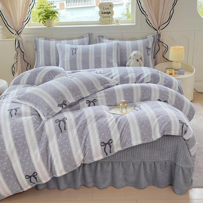 冬季加厚立体牛奶绒床盖四件套加厚夹棉韩式床上用品防静电毛绒
