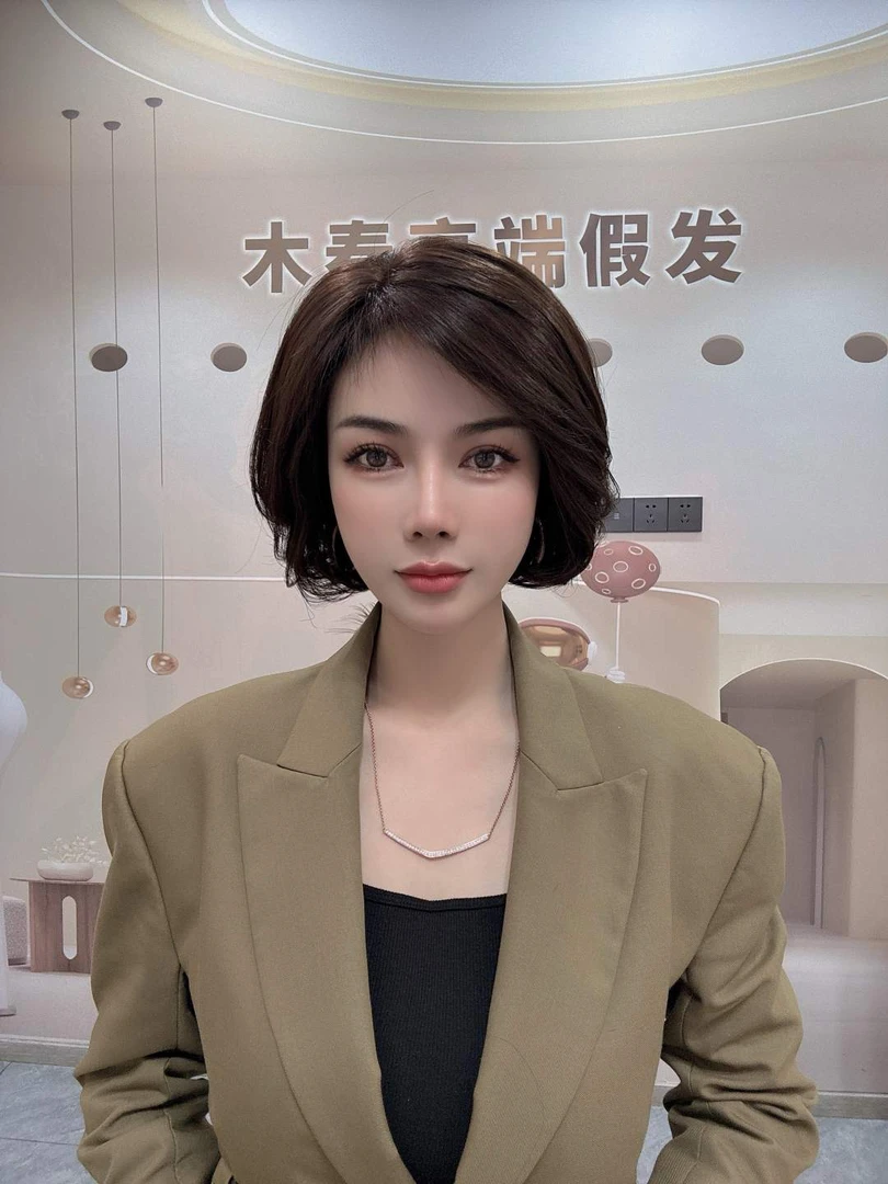 主持人时尚风纯手工真人发丝定制轻薄透气舒适逼真手织假发全真发