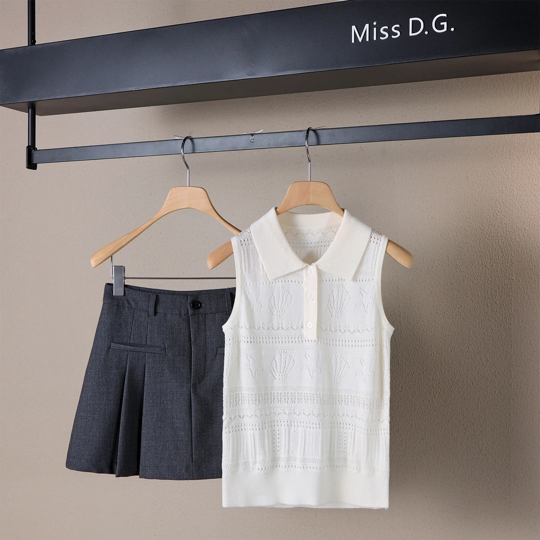 MissD.G.美利奴羊毛女2025夏轻薄透气无袖上衣A字裙两件套YW5019