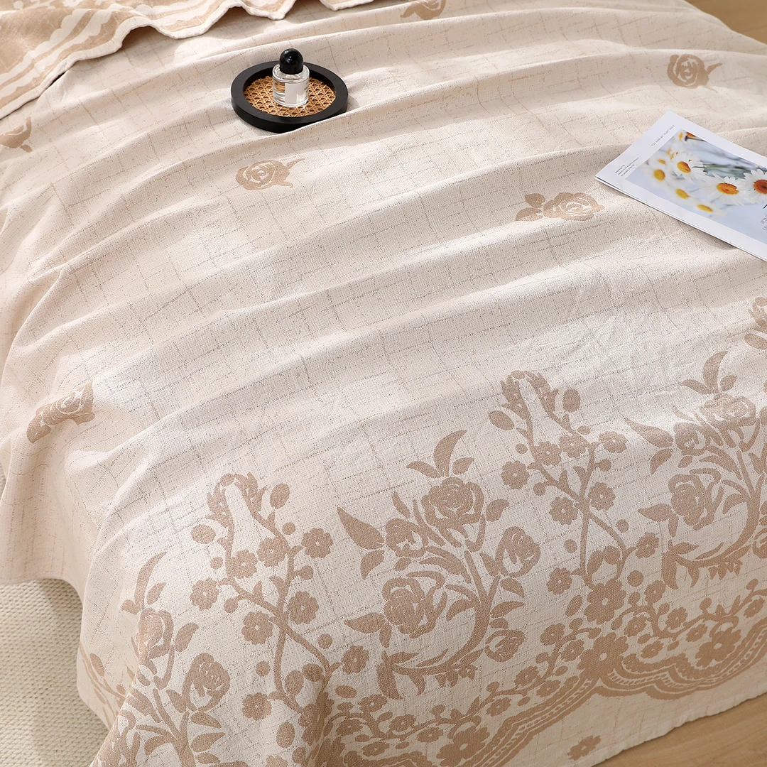 【 蔷薇印记】210/240汉麻轻奢加厚纱布毯床盖