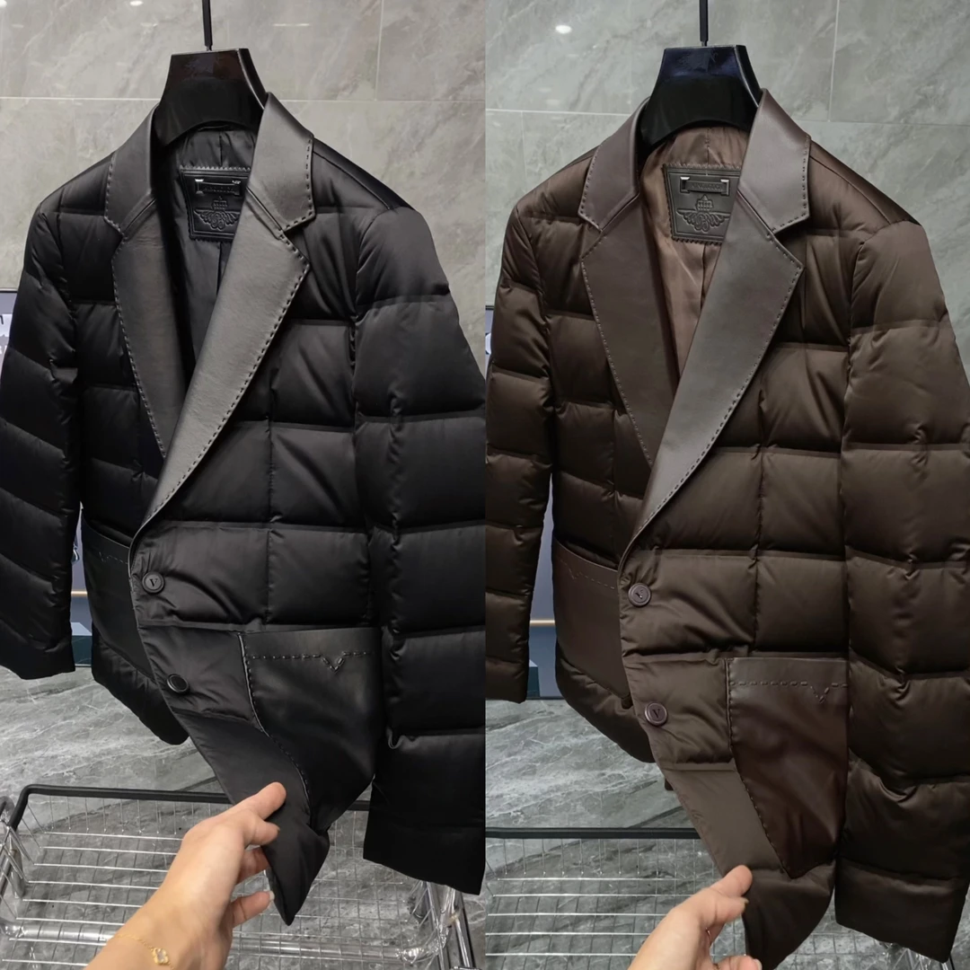 秋冬新款男士轻奢时尚休闲商务百搭绵羊皮西装羽绒服 25697