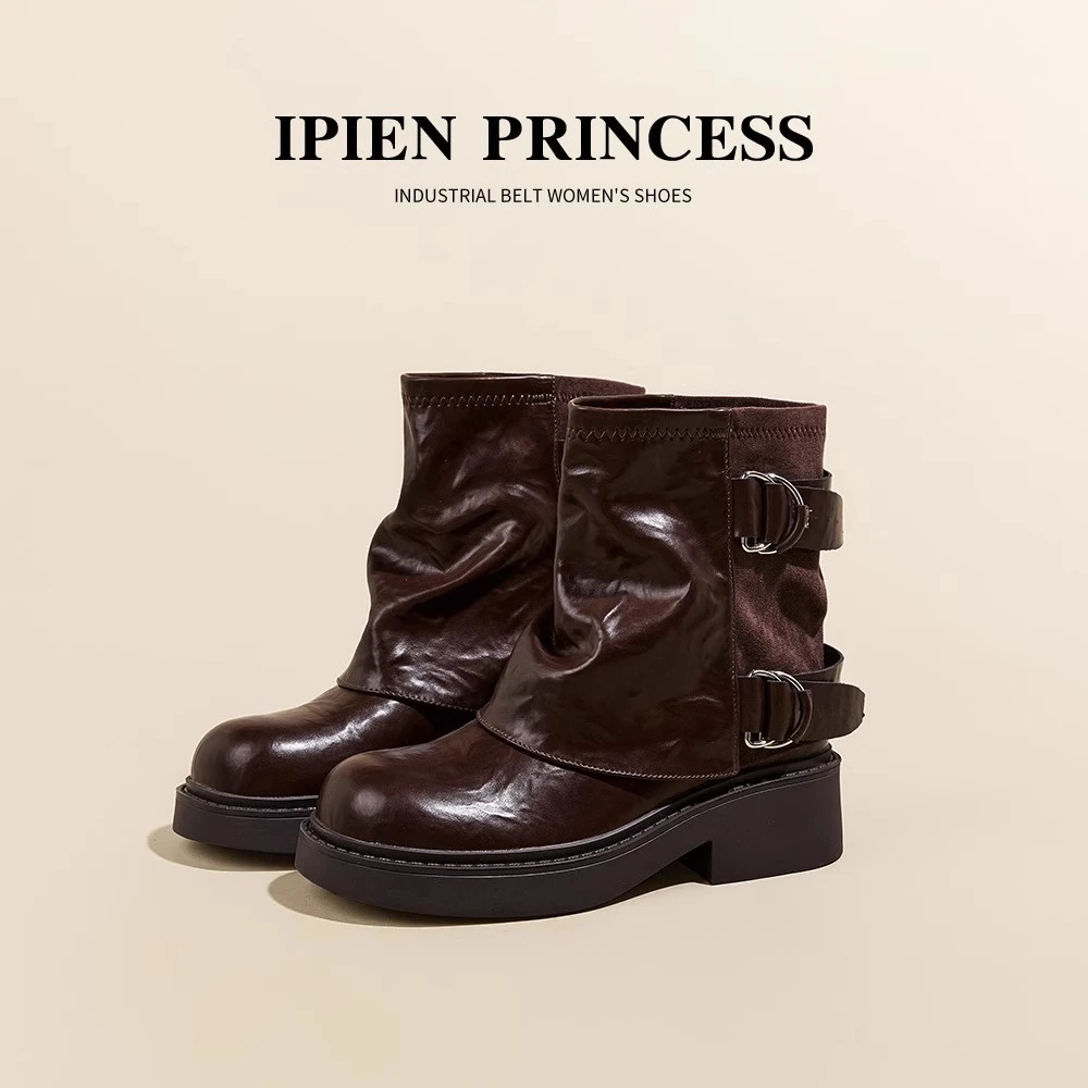 厚底堆堆靴子2025秋季新款英伦风百搭巨好看复古美拉德裤管短靴女