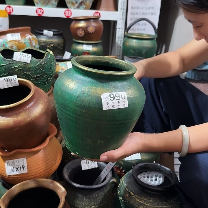 瑕疵金绿坛子990高度20口径13
