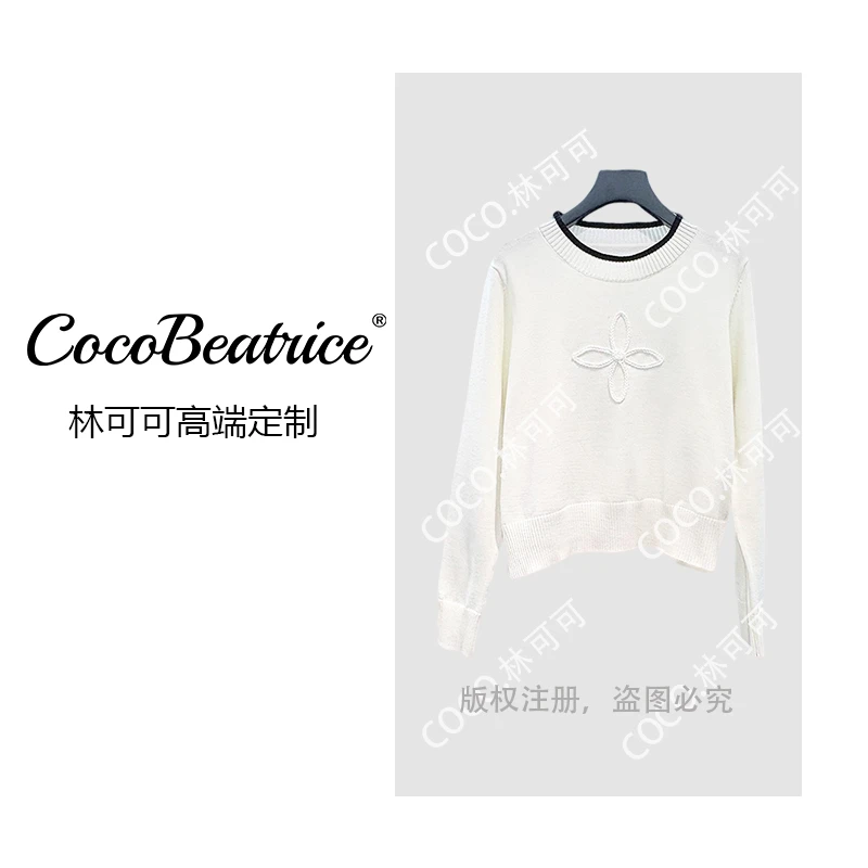【COCO林可可】四叶草长袖针织打底衫毛衣女设计感圆领上衣cx7873