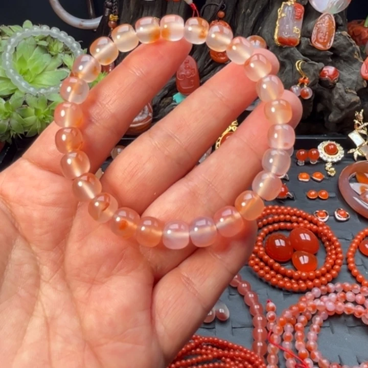 南红玛瑙未镶嵌手串干掌料冰飘老型珠欢迎进驻见啊