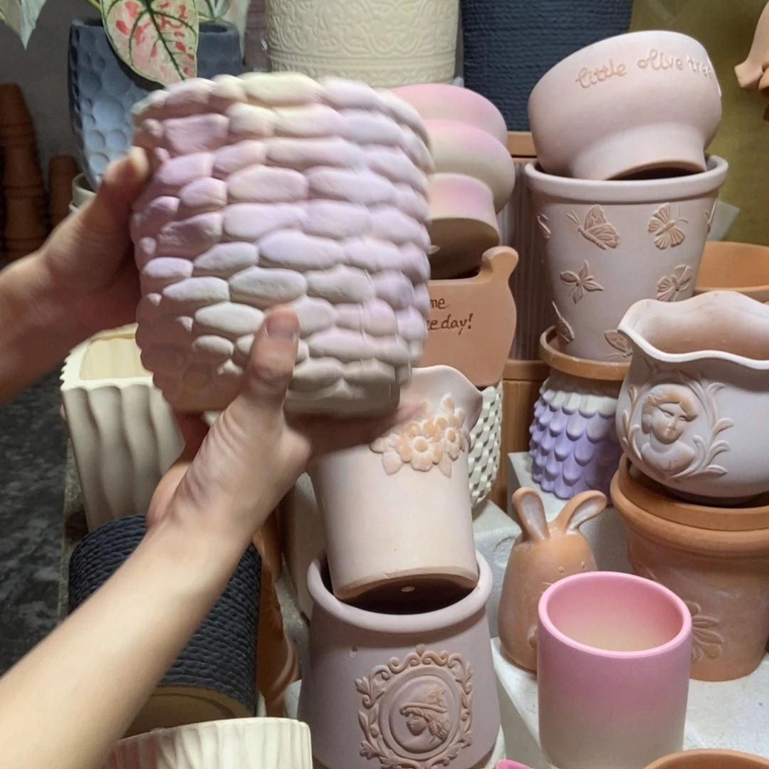 15×15彩色石头盆 粗陶1个